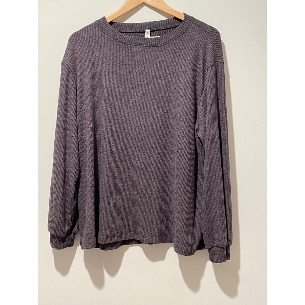Emerald Womens 2X Purple‎ Ribbed Knit Long Sleeve Top Relaxed Fit Casual